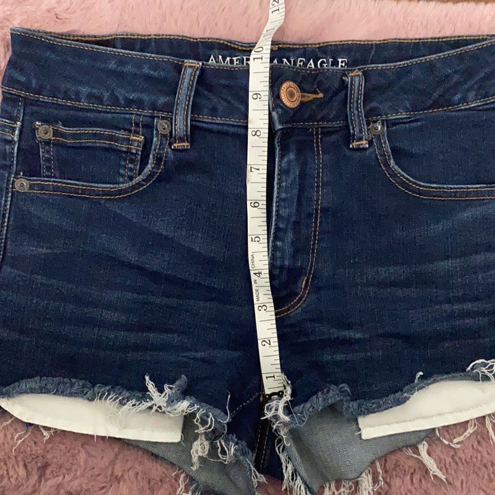 American Eagle Outfitters Hi-Rise Shortie Blue Denim Cutoff Shorts Modern - Picture 14 of 16